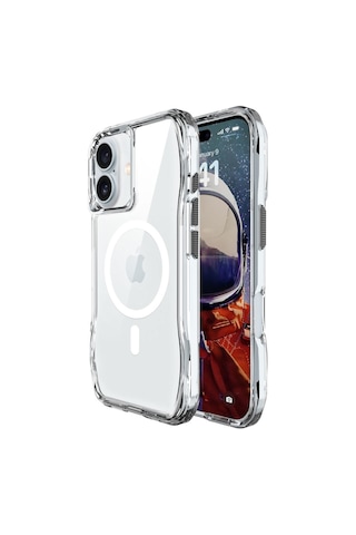 Bix iPhone Uyumlu 16 Plus Octagon Hava Yastıklı Magsafe Kılıf Maksimum Korumalı Antrasit Kristal Şeffaf