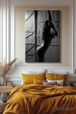 Siyah Beyaz Tangalı Kadın Model Estetik Fotoğrafı Dikey Kanvas Tablo Tekli Ev Kafe Ofis 3285