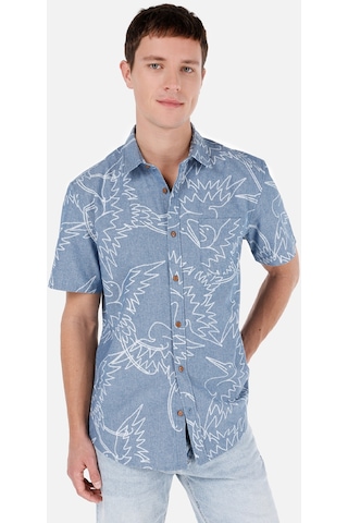 Colin's Colins Normal Kesim Shirt Yaka Cepsiz Mavi Erkek Kısa Kol Gömlek Cl1067589 Cl1067589 Q1.v1 Inv İndigo