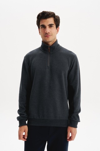 AR-MA Arma Erkek Pamuk Polyester Karışımlı Selanik Kumaş Yarım Fermuar Dik Yaka Sweatshirt Kazak K30404698002 Gri