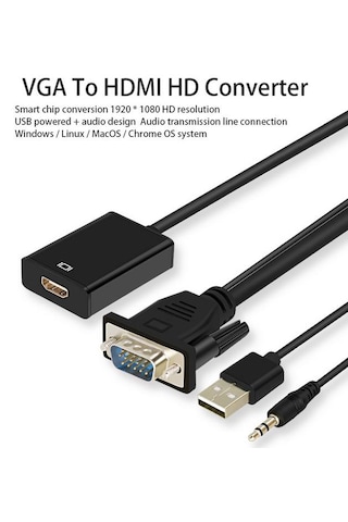 310 Vga To Hdmi Çevirici Dönüştürücü Adaptör Kablosu