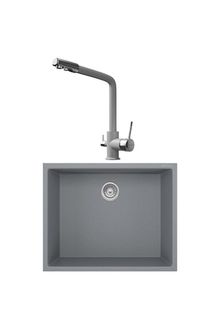 Real Stone K012 Gri Mutfak Evyesi + Abant Arıtmalı Mutfak Bataryası Gri