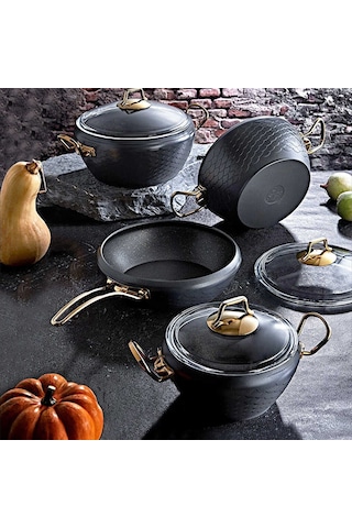 Oms 3058 Mermaid 7 Parça Granit Tencere Takımı Antrasit