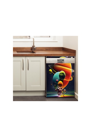 Uzay Gezegenler Bulaşık Makinesi Kaplama Sticker Kendinden Yapışkanlı Folyo 75x75 Cm