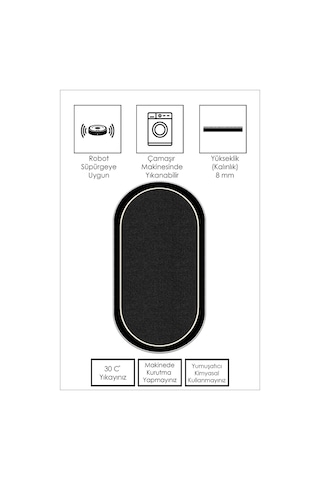West Home Dijital Baskı Yıkanabilir Kaymaz Taban Siyah Oval Mutfak Halısı Salon Halısı Ve Yolluk Wh 478 Black Oval