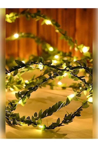 Ayrex Dekoratif Sarmaşık Işıklı Minik Şerit 7 Metre Yapay Yaprak Ve 5 Metre Peri Led