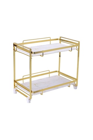 Novahub Çift Katlı Beyaz Altın Banyo Rafı - Metal Malzeme, Dekoratif Ve Pratik, Dayanıklı Altın