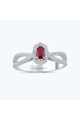Altınbaş Yakut Kolları Taşlı Oval Yüzük Erm766y-14k