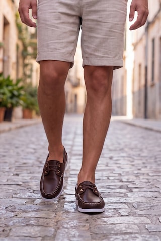 Liarca Marin Boat Shoe, %100 Hakiki Deri Kahverengi Kauçuk Sararmaz Taban Erkek Boat Shoe Mokasen Laofe... Kahverengi - Beyaz