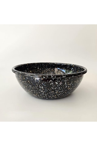 Emaye Kase 26 Cm Serpme Desen Siyah Siyah