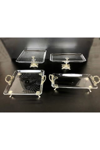 Elta Collection 4 Parça Gümüş Metal Ayaklı Sunum Seti Gümüş