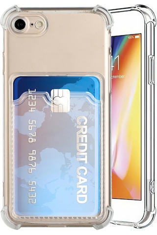 Apple Uyumlu iPhone SE 3 2022 Kapak Kamera Korumalı Kartlıklı Darbe Emici Özellikli Şeffaf Silikon Kılıf