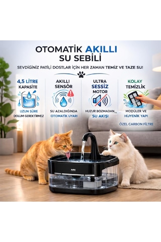 Coofbe Ultra Sessiz Karbon Filtreli Bpa Free 4.5 Litre Kedi Köpek Için Su Pınarı Su Çeşmesi Su Sebili