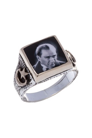 925 Ayar Gümüş Atatürk Resimli Ay-Yıldız Detaylı Yüzük
