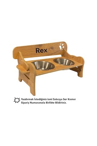 Realwood Ahşap Kademeli Eğimli Çelik Kaseli Kedi Köpek Mama Su Kabı 400 ML