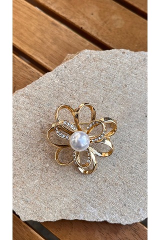 İncili Taşlı Broş Çok Renkli