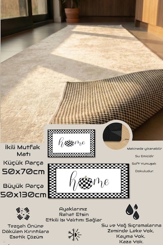 Valerine Life Mutfak Yolluğu Halısı Home Tezgah Önü Paspası İkili Kilim Takımı Döküntülere Estetik Ç Siyah