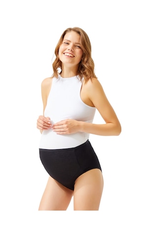 Cottonhill Siyah Pamuklu Yüksek Bel Hamile Bikini Külot Siyah