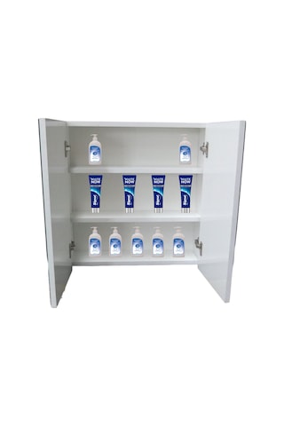 Lavabo Üstü Aynalı 2 Kapaklı Banyo Dolabı Beyaz