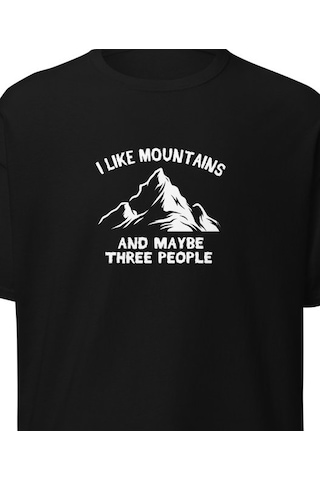 Wildstyle I Like Mountains And Maybe Three People Dağcı Baskılı Unisex Pamuklu Tişört Siyah