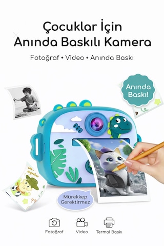 Cmr95 Çocuk Dijital Mini Kamera 1080p Hd 2.0 İnç Ekran Fotorğraf Video Oyun Müzik Usb Şarj Termal Resim Kağıt Baskılı Yazıcı Kamera Video Makinesi Print Kamera Mavi