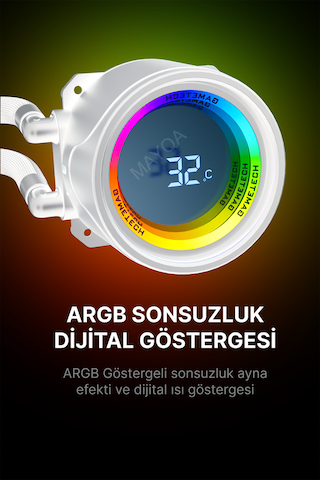 Gametech Hydra Beyaz Ahd360mm Isı Dereceli Argb Sıvı Soğutma