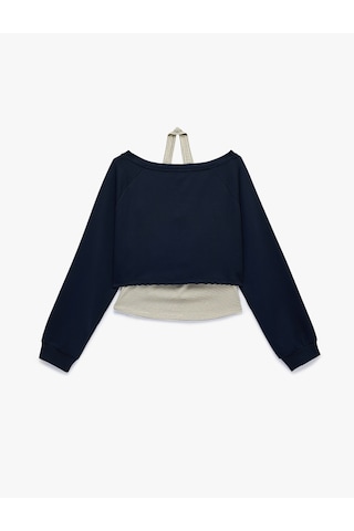 Koton Rahat Kalıp Uzun Kollu Bisiklet Yaka Sweatshirt Lacivert 7wal10253ık