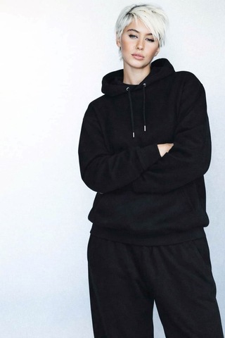 İçi Polarlı Kapşonlu Kadın Sweatshirt Hoodie Siyah