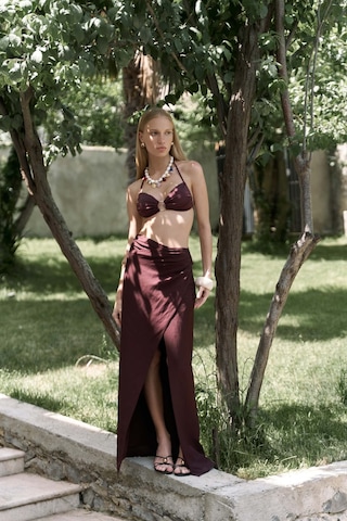 Mai Collection Mai Studios Co. Fabriyonto Asimetrik Bordo Uzun Etek Bordo
