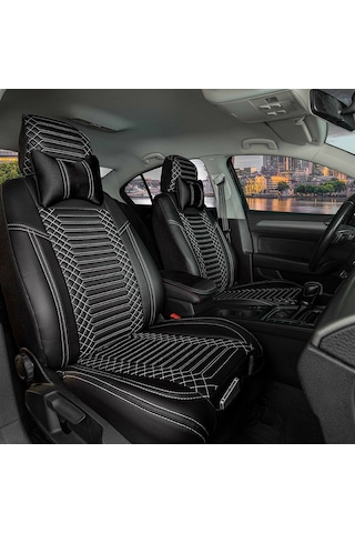 Dacia Sandero Stepway Uyumlu Lüks Deri Oto Koltuk Kılıfı Ön Arka Takım Siyah Beyaz Exc