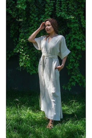 Dokuma Kaftan Elbise - Rahatlığın Şıklığı Ücretsiz Kargo İle Bej
