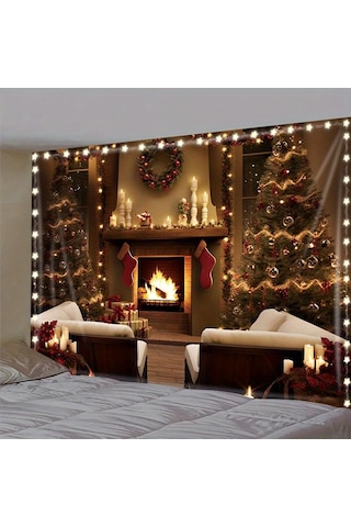 Noel Şömine Goblen Duvar Asılı Hediye Arka Plan Bez Polyester Goblen Yatak Odası Oturma Odası Yurt Tatil Partisi Için