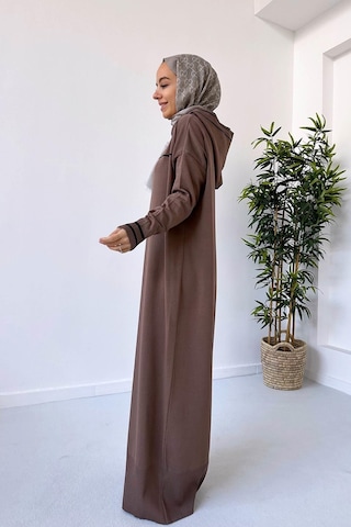 Kapüşonlu Merserize Elbise - Kahverengi