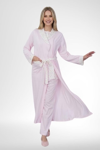 Mecit Pijama Mecit 6386 Pembe Büyük Beden Kadın Sabahlık Pijama Gecelik Set