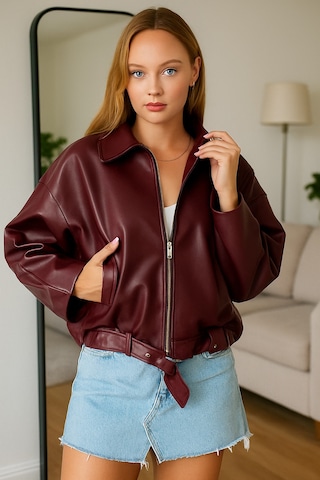 Prifaldi Pb Oversize Bomber Deri Ceket Bordo
