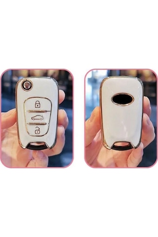 Lüx Hyundai Uyumlu Accent Era I20 I30 I35 İx35 Elantra Nano Anahtar Kılıfı Beyaz Gold Renk