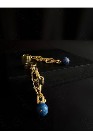Lapis Lazuli Doğal Taşlı Gold Çelik Küpe Sevgili Takı Koleksiyonu Gold
