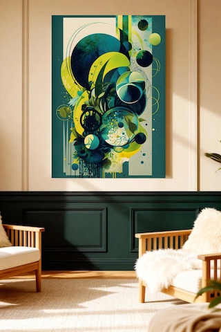 Mushen Studio Sarı Yeşil Dairesel Soyut Modern Kanvas Tablo