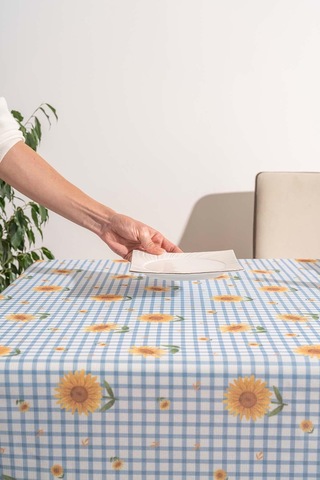 Ayçiçeği Pötikare Mavi Desenli Masa Örtüsü, Sofra Bezi, Piknik Örtüsü
