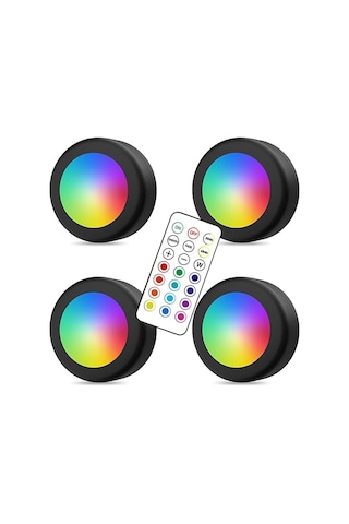 Upway 4 Lü Set Led Aydınlatma Dekoratif Rgb Gece Lambası 12 Renk Kumandalı Küçük Siyah