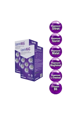2 Kutu Liporinmag Magnezyum Complex Sitrat, Malat, Bisglisinat, Taurat, L-treonat B6 200 Mg