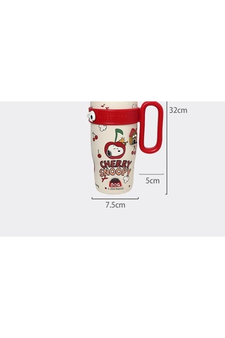 Lyon Snoopy Taşını Büyük Kapasiteli Termos Hasır Fincan 800ml Kırmızı Kırmızı