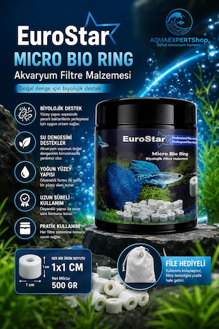 Eurostar Akvaryum Filtre Malzemesi - Micro Bio Ring - Üstün Bakteri Tutuşu - Özel Plastik Kutulu - File Hediyeli - 500 Gr
