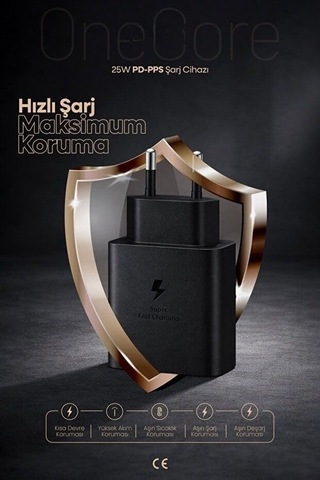 25w Usb-c Pd-pps Super Hız Şarj Adaptörü Siyah Kablosuz 3 Yıl li