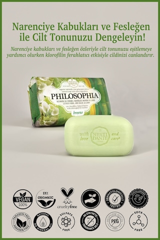 Philosophia Breeze Cilt Tonu Eşitleyici Narenciye Kabuğu, Fesleğen Klorofil Katı Sabun 250 G