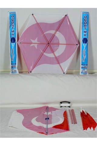 Naylon Altıgen Uçurtma - Bayraklı - Orta Boy