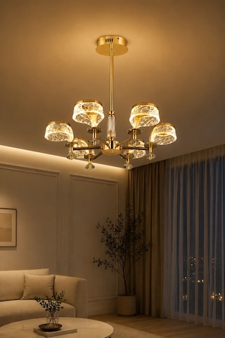 6'lı Modern Premium Gold 3 Renkli Ledli Sarkıt Avizesi Salon Mutfak Oturma Odası Şık Modelleri 28w