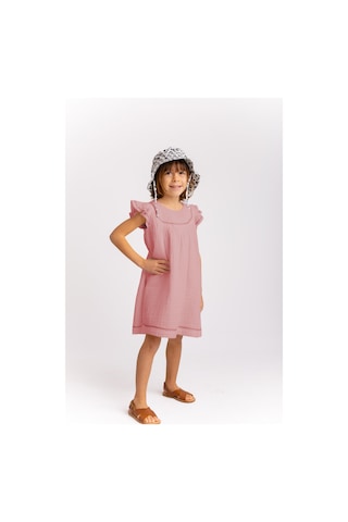 Müslin Kayruka Dikişli Kız Çocuk Elbise Gül Kurusu Gül Kurusu Gülkurusu
