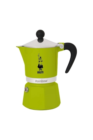 - Rainbow: 3 Cups Ocak Üstü Espresso Pişirici - 130ml - Yeşil Renk - Alüminyum Gövde - Patentli Güvenlik Valfi - Tüm Ocak Türleri İçin Uygundur İndüksiyon Hariç