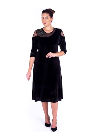 Nidya Moda Büyük Beden Kadın Siyah Kadife Abiye Elbise-4123S Siyah
